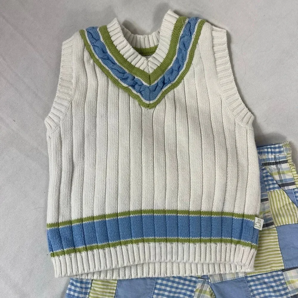 VTG Y2K Boys Patchwork Pants & Sweater Vest Dressy Outfit Spring 18-24 Baby Gap